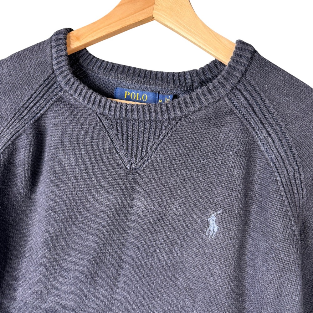 Polo Ralph Lauren Mens Navy Blue Cotton Crewneck Pony Logo Sweater Size M